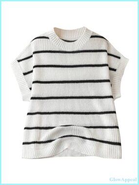 Verdusa Plus Size Striped Cropped Sweater Vest Short Sleeve Knit Pullover